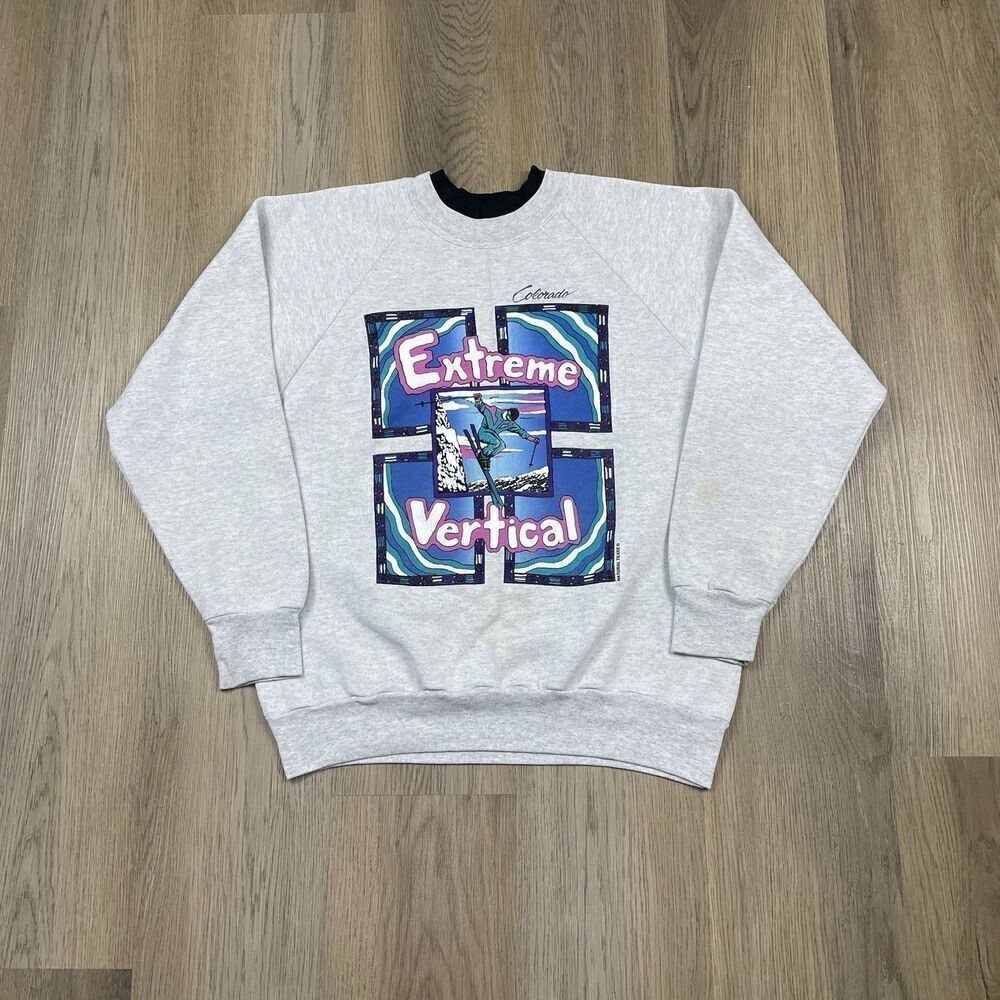 Vintage Sweatshirt Mens Large Gray Extreme Vertical Snowboard 90s Colorado